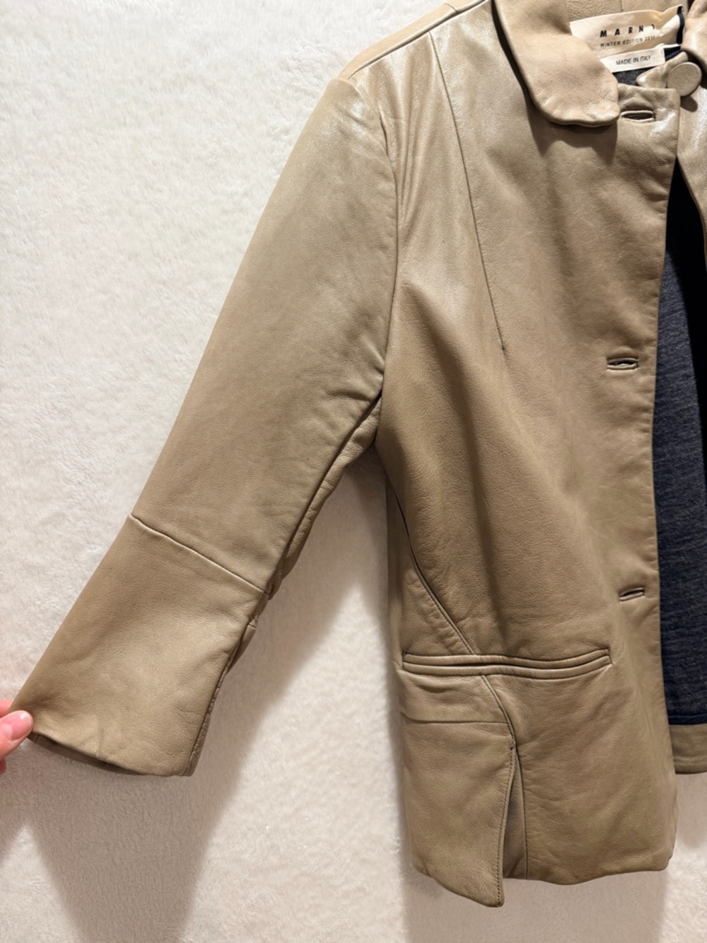 Marni minimalist leather jacket cropped 34 sleeve italian size 38 Quiet Luxury - Picture 6 of 13
